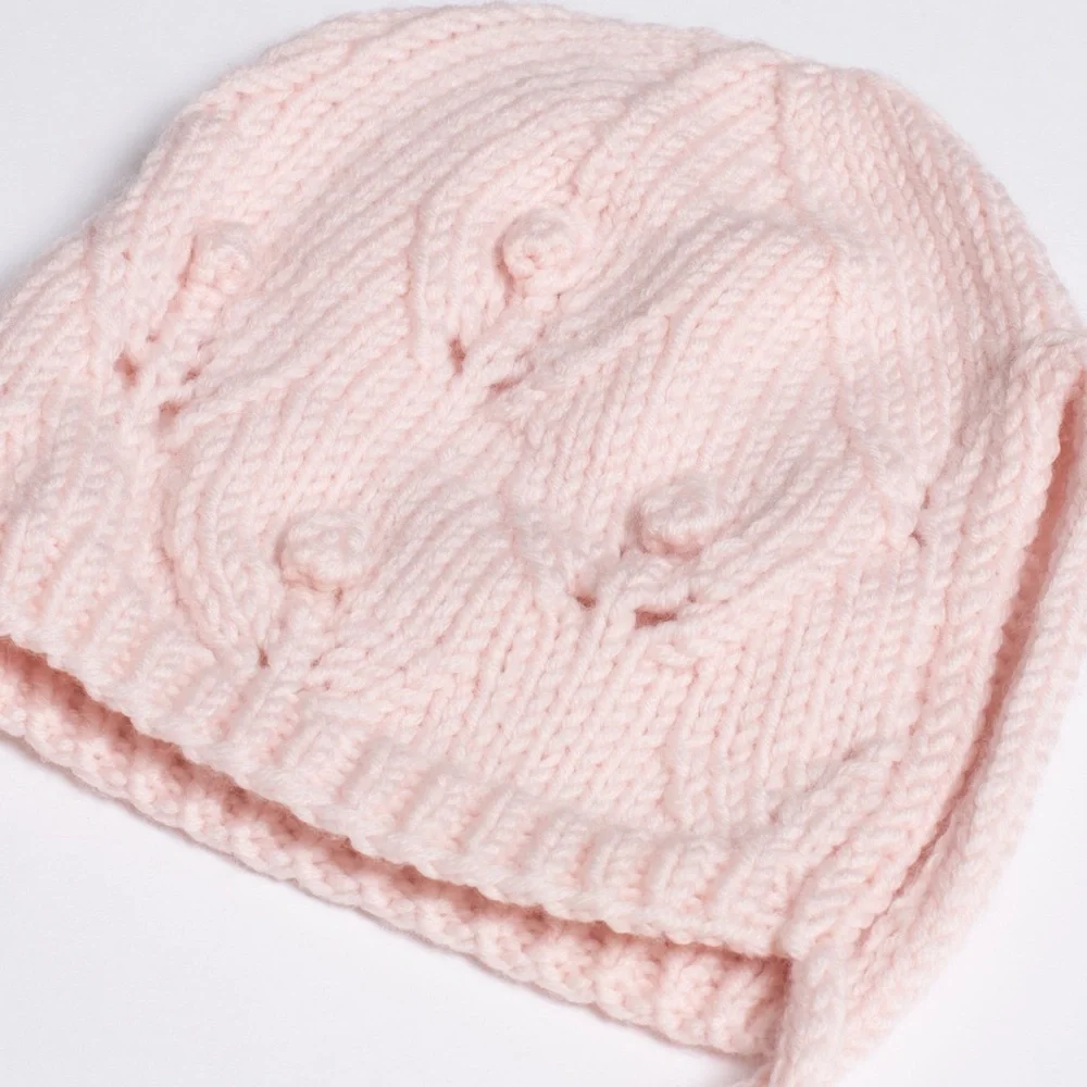 Hand knitted popcorn bonnet and booties